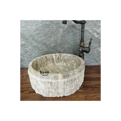 Gümüş Traverten Dışı Patlatma Lavabo Gümüş Traverten Dışı Patlatma Lavabo
