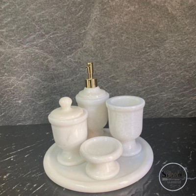 Beyaz Mermer Saray Dizayn 5'li Banyo Seti