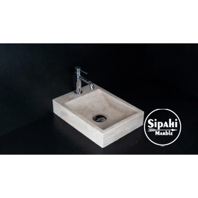 Traverten Yandan Batarya Çıkışlı Kare Lavabo Traverten Yandan Batarya Çıkışlı Kare Lavabo