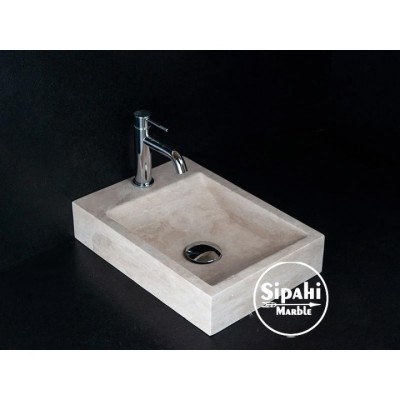 Traverten Yandan Batarya Çıkışlı Kare Lavabo Traverten Yandan Batarya Çıkışlı Kare Lavabo