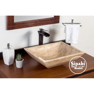 Traverten Dik Köşe Kase Kare Lavabo Traverten Dik Köşe Kase Kare Lavabo