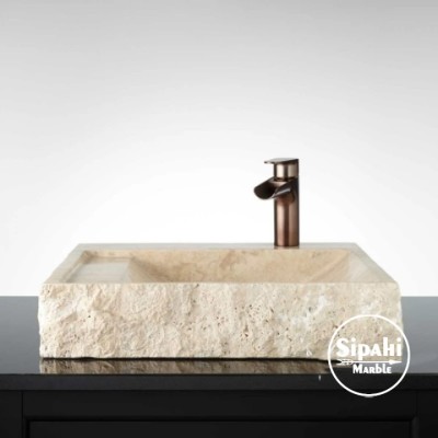 Traverten Sabunluklu Dışı Patlatma Kare Lavabo Traverten Sabunluklu Dışı Patlatma Kare Lavabo
