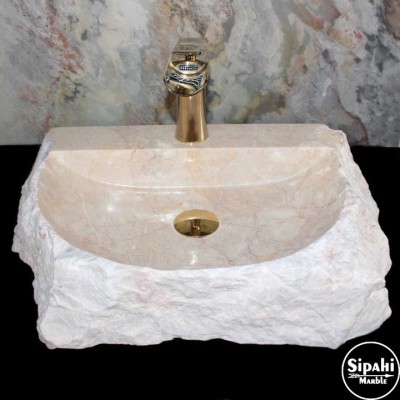 Bej Mermer Şekilsiz Batarya Çıkışlı Lavabo Bej Mermer Şekilsiz Batarya Çıkışlı Lavabo