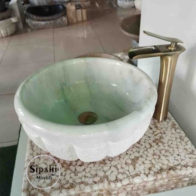 Beyaz Mermer Dışı Mucartalı Kavun Dilimli Lavabo