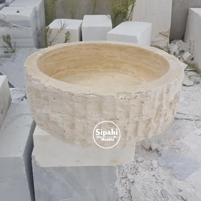 Traverten Dışı Dikey Patlatma Silindir Lavabo Traverten Dışı Dikey Patlatma Silindir Lavabo